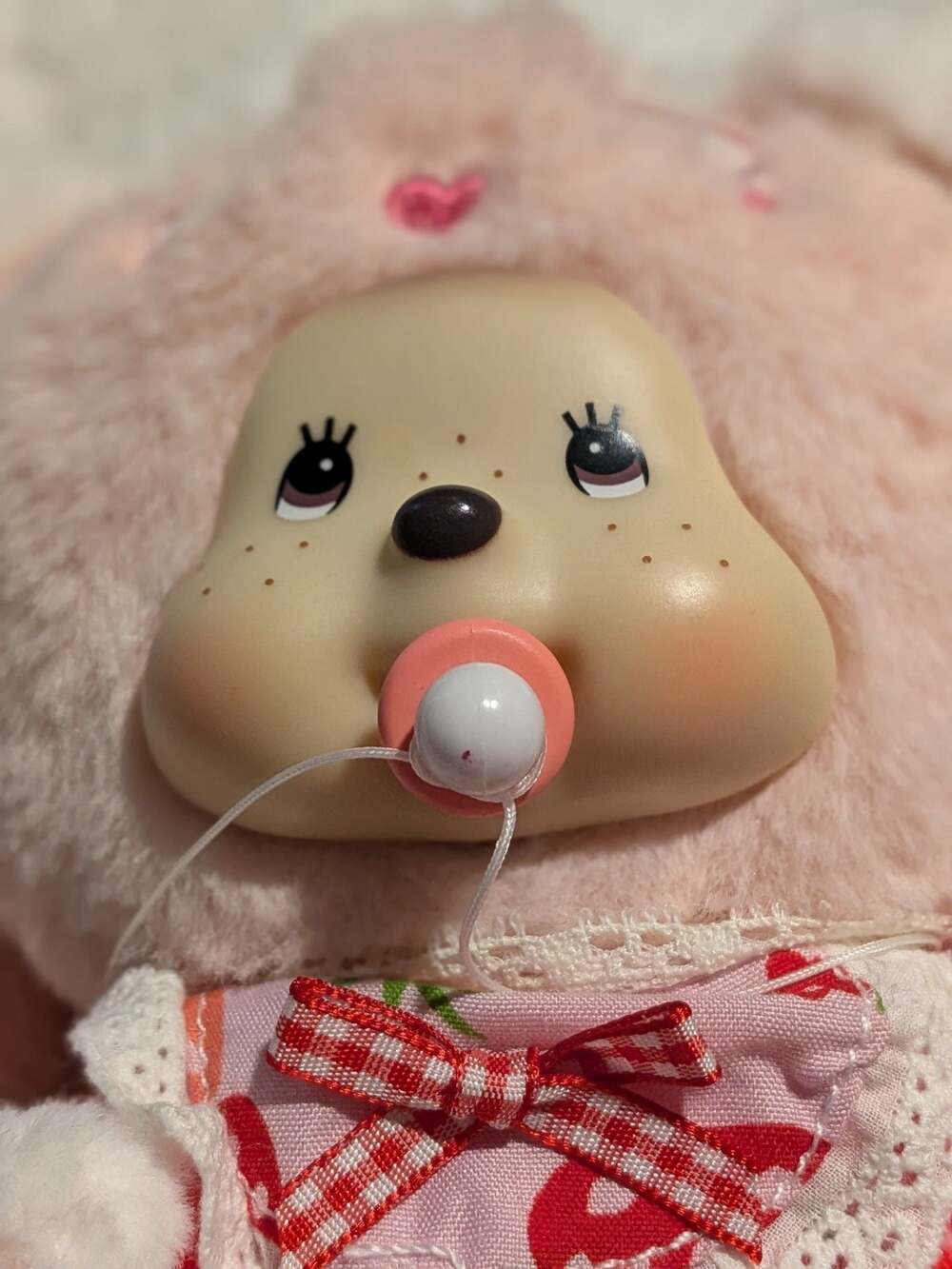 Sekiguchi Chimutan Pink Bunny Plush Doll with Pacifier and Strawberry Dress - Picture 3 of 8